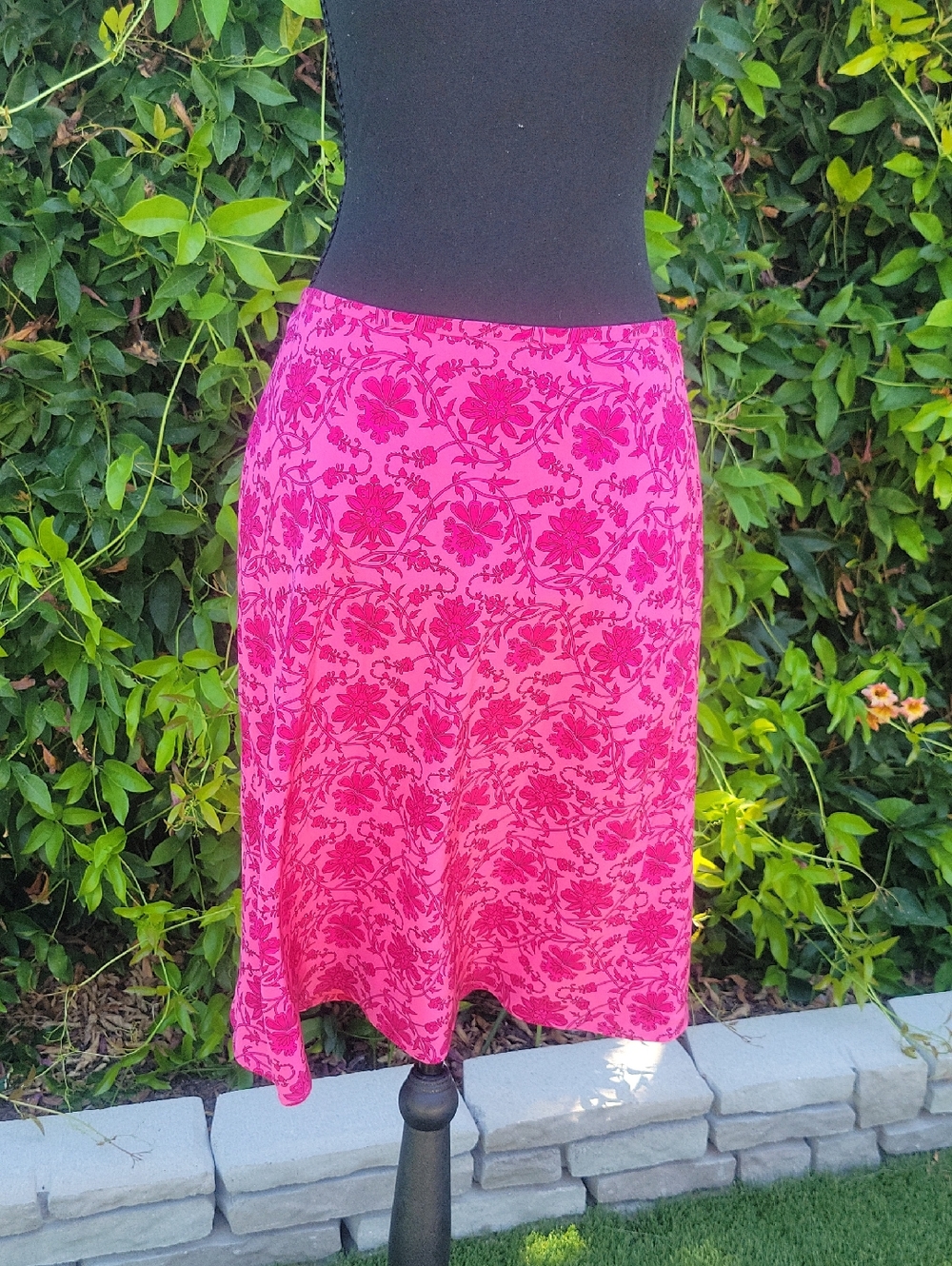 Ann Taylor 100% Silk Pink Floral Midi Skirt 4